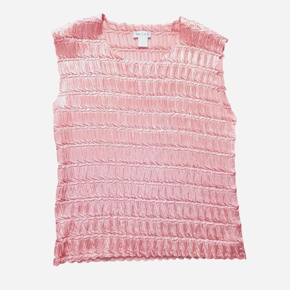 Pink Ruched Textured Tank Top With Horizontal Pleats By Nicola Size XLarge